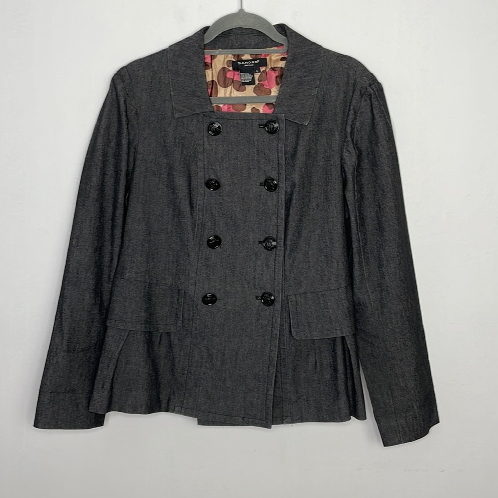 Sandro lightweight chambray double breasted pleats jacket